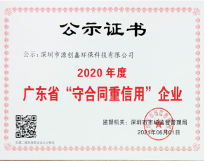 深圳市守合同重信用公示證書